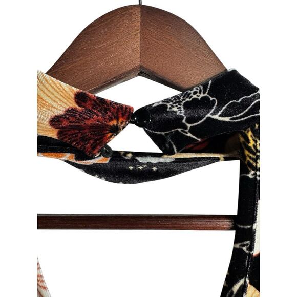 Womens Mini Dress Oriental Retro Print Velvet Bodycon Cut Out Dress Small V Neck - Picture 5 of 13